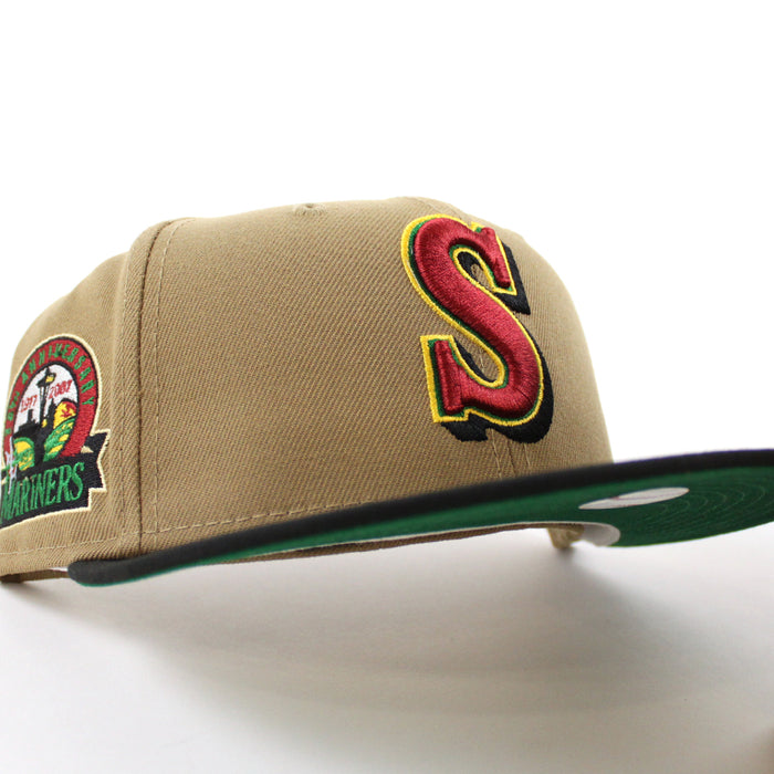 Seattle Mariners 30TH ANNIVERSARY New Era 59Fifty Fitted Hat (KHAKI BLACK GREEN Under Brim)