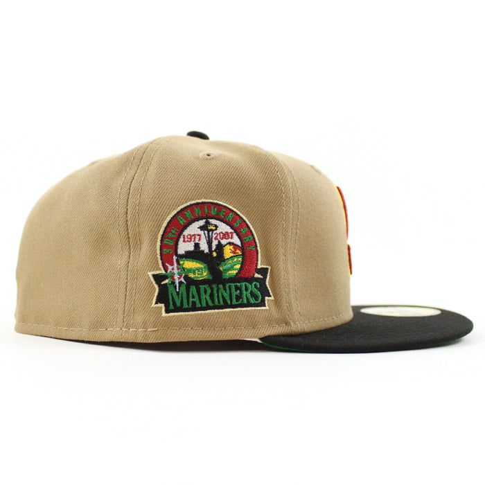Seattle Mariners 30TH ANNIVERSARY New Era 59Fifty Fitted Hat (KHAKI BLACK GREEN Under Brim)