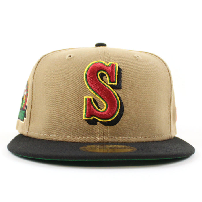 Seattle Mariners 30TH ANNIVERSARY New Era 59Fifty Fitted Hat (KHAKI BLACK GREEN Under Brim)