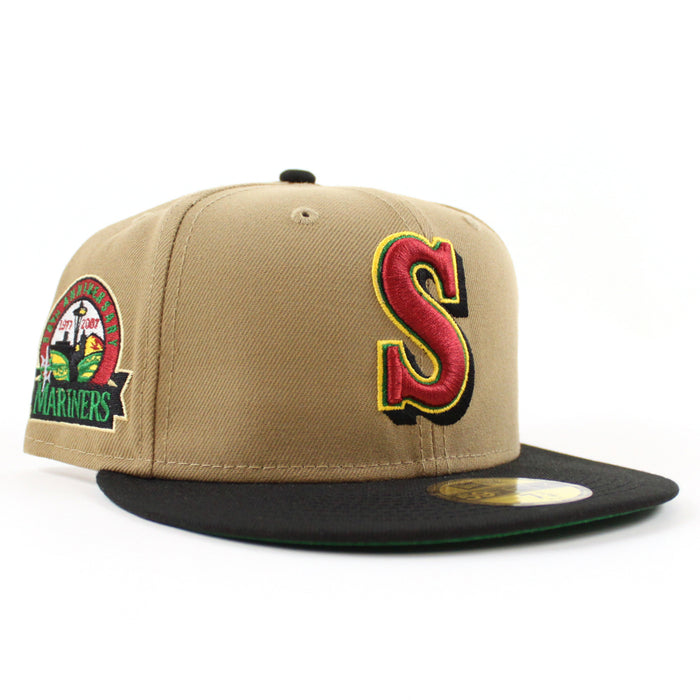 Seattle Mariners 30TH ANNIVERSARY New Era 59Fifty Fitted Hat (KHAKI BLACK GREEN Under Brim)