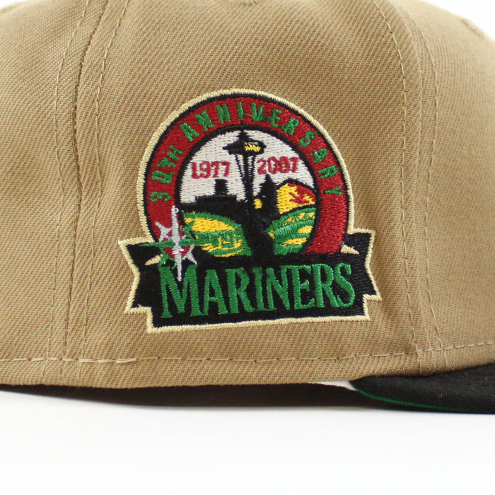 Seattle Mariners 30TH ANNIVERSARY New Era 59Fifty Fitted Hat (KHAKI BLACK GREEN Under Brim)