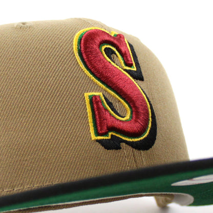 Seattle Mariners 30TH ANNIVERSARY New Era 59Fifty Fitted Hat (KHAKI BLACK GREEN Under Brim)