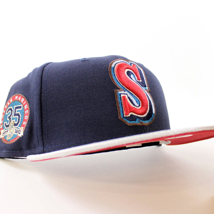 Seattle Mariners 35TH ANNIVERSARY New Era 59Fifty Fitted Hat (NIGHT SHIFT NAVY MET SILVER PINOT RED Under Brim)