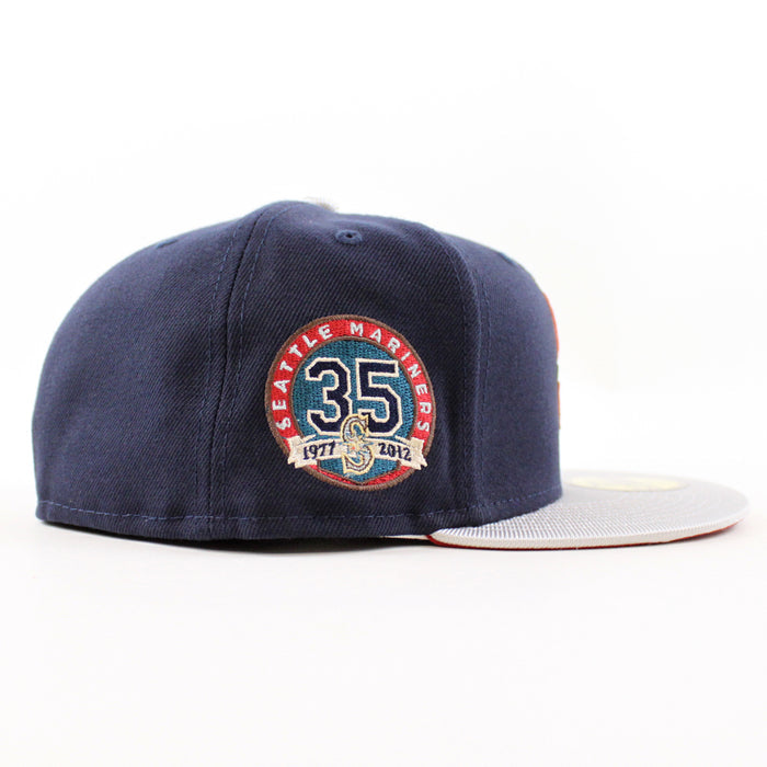 Seattle Mariners 35TH ANNIVERSARY New Era 59Fifty Fitted Hat (NIGHT SHIFT NAVY MET SILVER PINOT RED Under Brim)