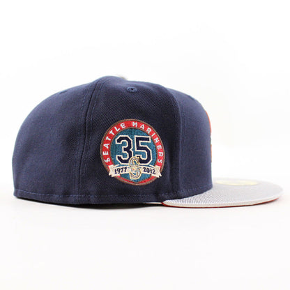 Seattle Mariners 35TH ANNIVERSARY New Era 59Fifty Fitted Hat (NIGHT SHIFT NAVY MET SILVER PINOT RED Under Brim)