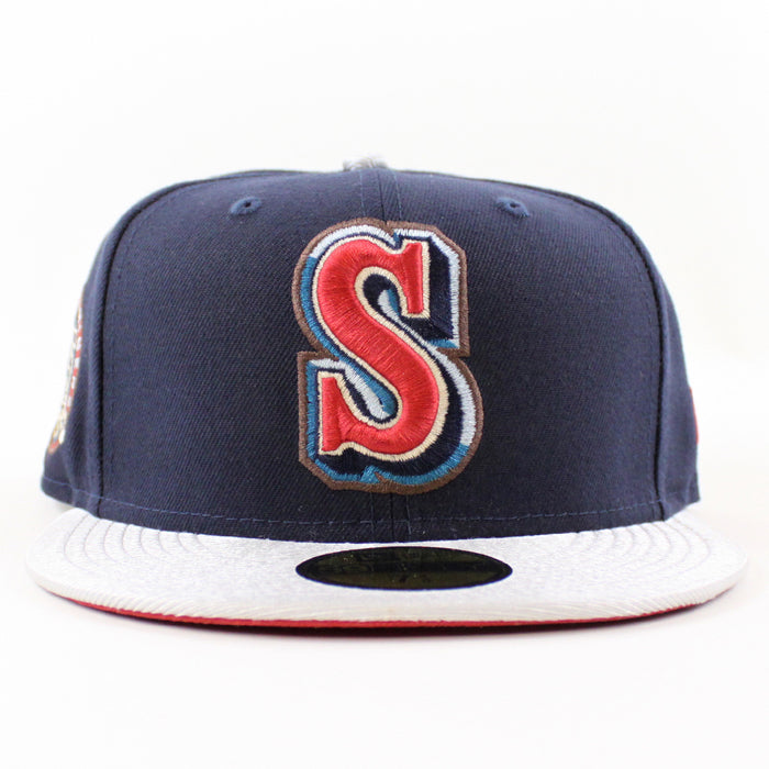 Seattle Mariners 35TH ANNIVERSARY New Era 59Fifty Fitted Hat (NIGHT SHIFT NAVY MET SILVER PINOT RED Under Brim)