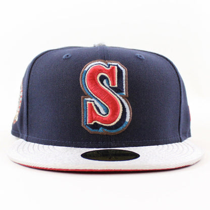 Seattle Mariners 35TH ANNIVERSARY New Era 59Fifty Fitted Hat (NIGHT SHIFT NAVY MET SILVER PINOT RED Under Brim)