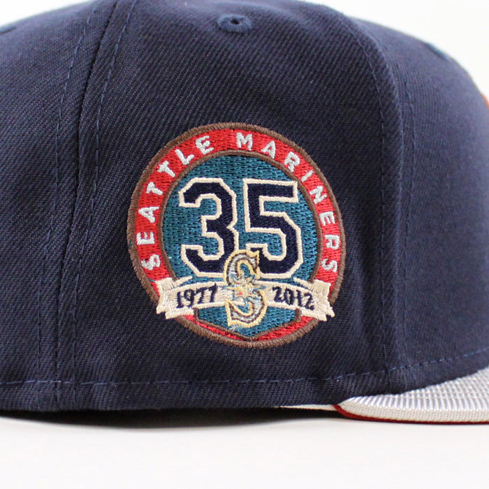 Seattle Mariners 35TH ANNIVERSARY New Era 59Fifty Fitted Hat (NIGHT SHIFT NAVY MET SILVER PINOT RED Under Brim)