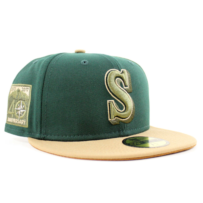 Seattle Mariners 40TH Anniversary New Era 59Fifty Fitted Hat (DK GREEN KHAKI TOASTED PEANUT Under Brim)