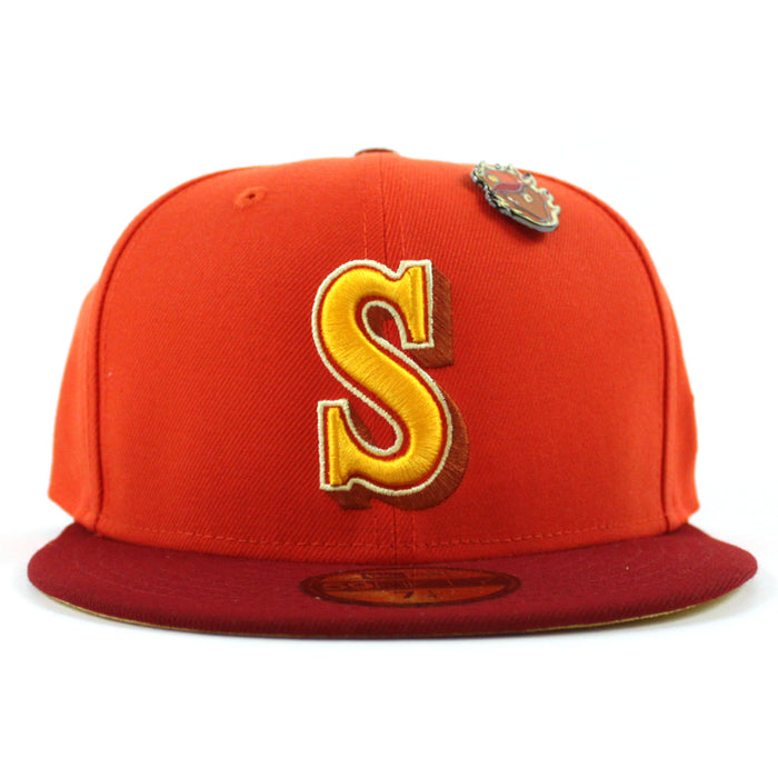 Seattle Mariners OUTERSPACE Sun New Era 59Fifty Fitted Hat (Orange Maroon Yellow Under Brim)