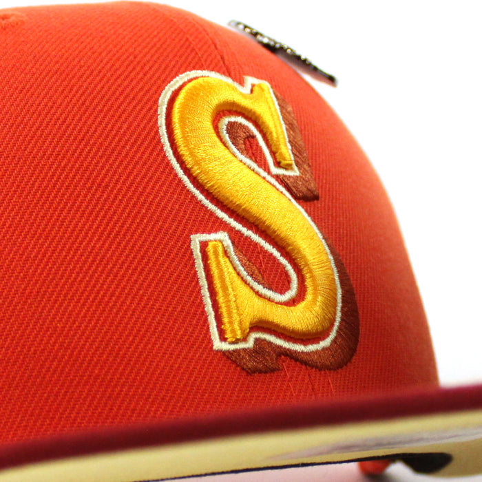 Seattle Mariners OUTERSPACE Sun New Era 59Fifty Fitted Hat (Orange Maroon Yellow Under Brim)