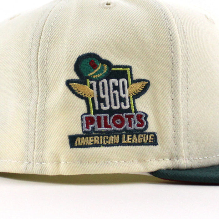 Seattle Pilots 1969 Pilots New Era Fitted 59Fifty Hat (Glow in the Dark CHROME WHITE PINE NEEDLE GREEN PINOT RED Under brim)