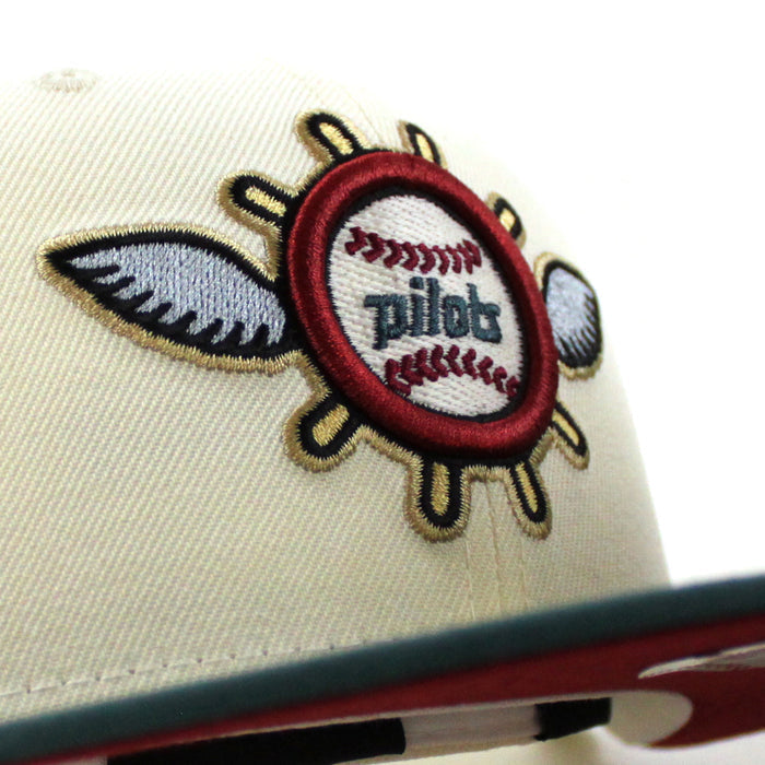 Seattle Pilots 1969 Pilots New Era Fitted 59Fifty Hat (Glow in the Dark CHROME WHITE PINE NEEDLE GREEN PINOT RED Under brim)