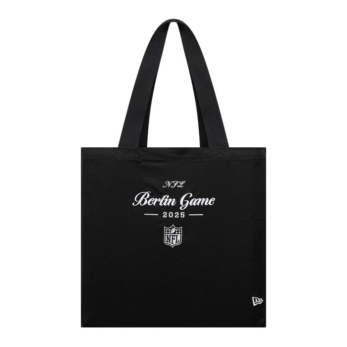 This is a Shield Logo NFL Berlin Game 2025 Black Tote Bag 1
