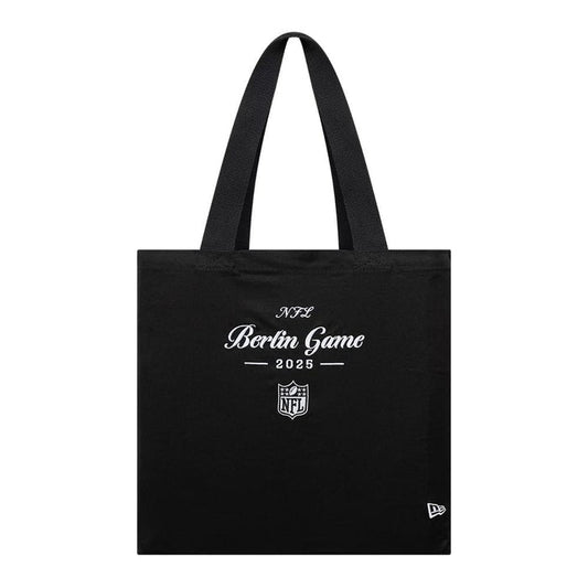 This is a Shield Logo NFL Berlin Game 2025 Black Tote Bag 1