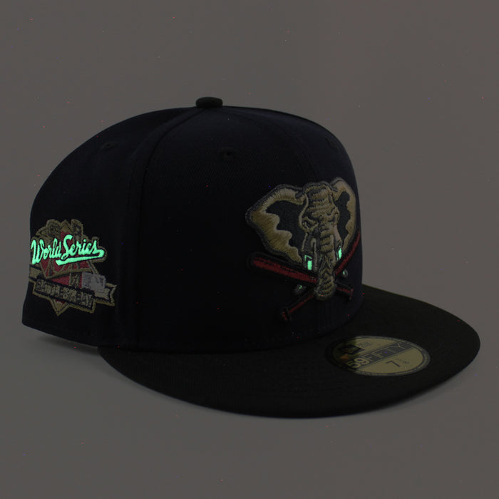 Stomper Oakland Athletics 1989 World Series New Era 59Fifty Fitted Hat (Navy Black Gray Under Brim)