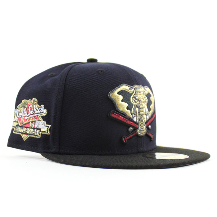 Stomper Oakland Athletics 1989 World Series New Era 59Fifty Fitted Hat (Navy Black Gray Under Brim)