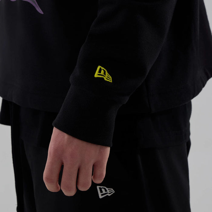 The Male model is wearing Stranger Things Black Oversized Pullover Hoodie 5