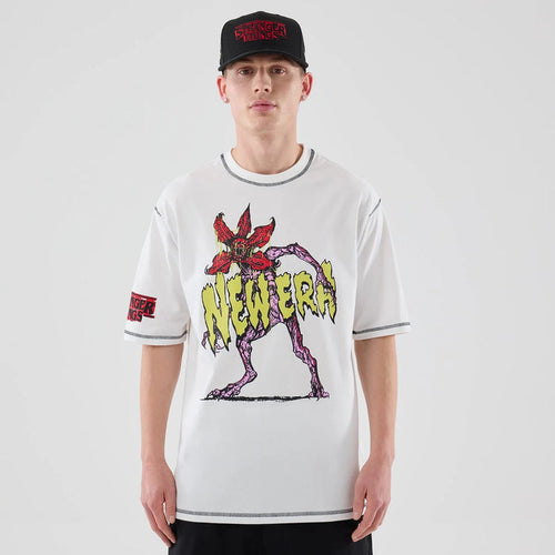The Male model is wearing Stranger Things White Oversized T-Shirt 1