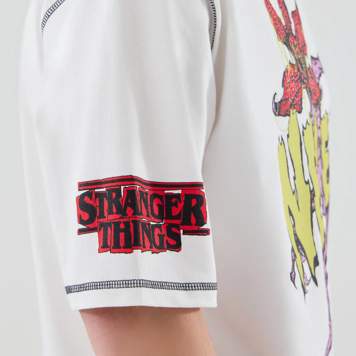 The Male model is wearing Stranger Things White Oversized T-Shirt 4