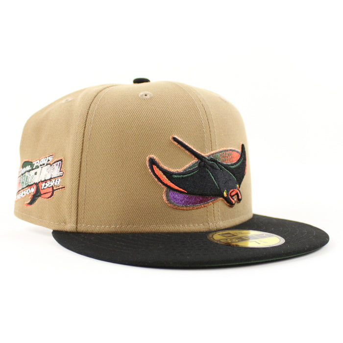 Tampa Bay Devil Rays Inaugural Season New Era 59Fifty Fitted Hat (Khaki Black Green Under Brim)