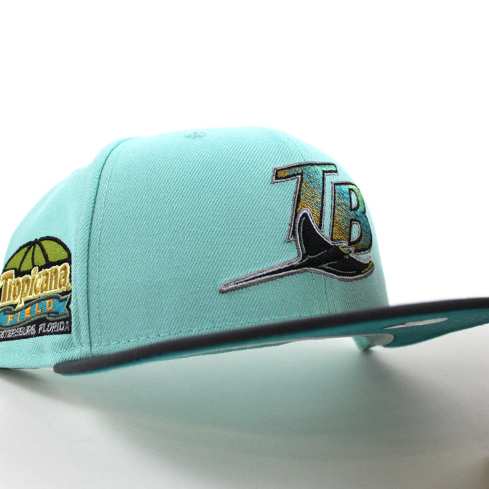 Tampa Bay Devil Rays TROPICANA FIELD New Era 59Fifty Fitted Hat (BLUE TINT DK GRAPHITE TEAL BREEZE UnderBrim)