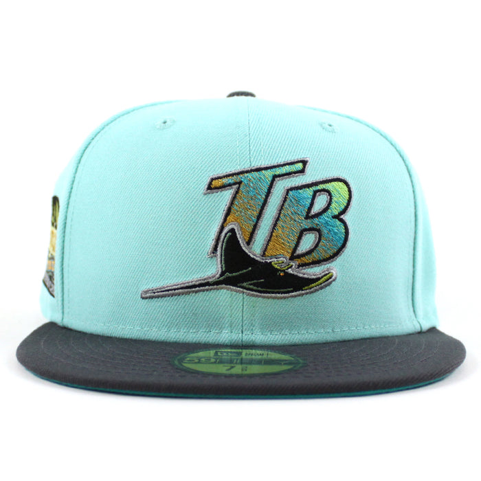 Tampa Bay Devil Rays TROPICANA FIELD New Era 59Fifty Fitted Hat (BLUE TINT DK GRAPHITE TEAL BREEZE UnderBrim)