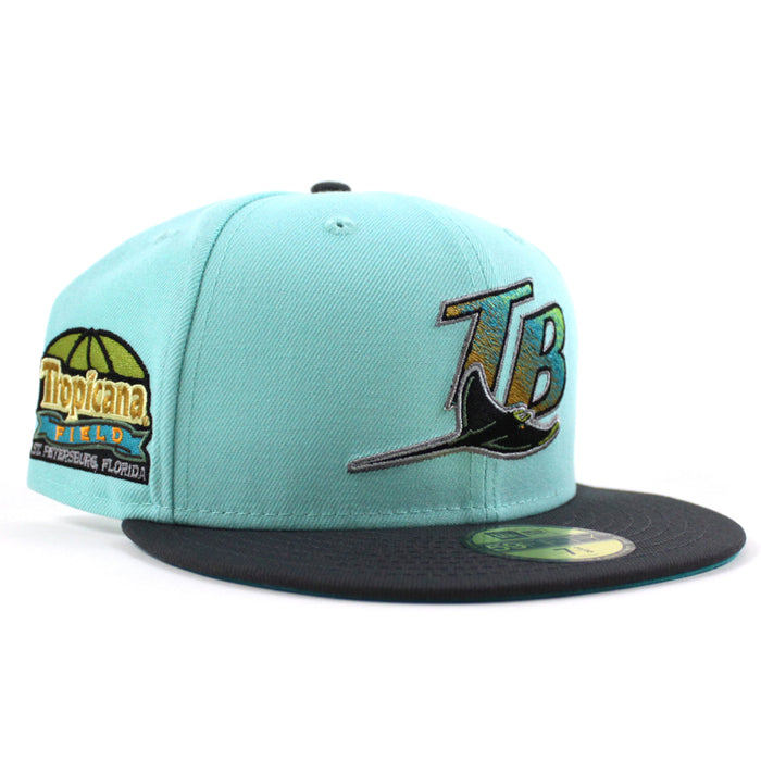 Tampa Bay Devil Rays TROPICANA FIELD New Era 59Fifty Fitted Hat (BLUE TINT DK GRAPHITE TEAL BREEZE UnderBrim)