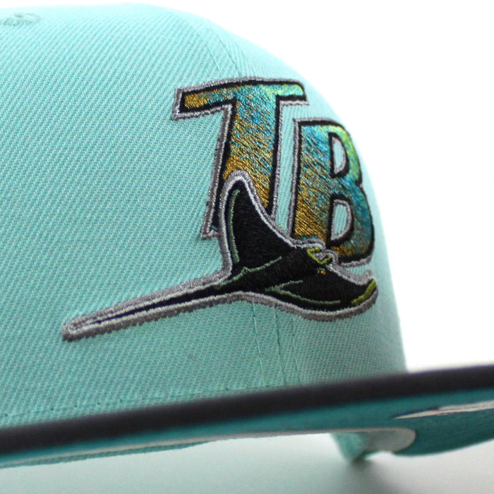 Tampa Bay Devil Rays TROPICANA FIELD New Era 59Fifty Fitted Hat (BLUE TINT DK GRAPHITE TEAL BREEZE UnderBrim)