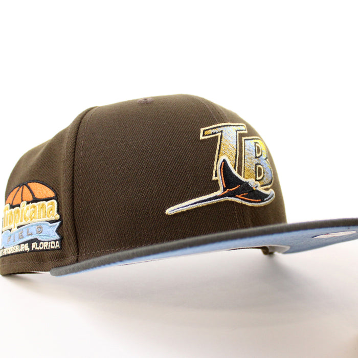 Tampa Bay Devil Rays TROPICANA FIELD New Era 59Fifty Fitted Hat (Walnut Pewter Sky Blue UnderBrim)