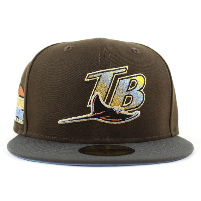 Tampa Bay Devil Rays TROPICANA FIELD New Era 59Fifty Fitted Hat (Walnut Pewter Sky Blue UnderBrim)