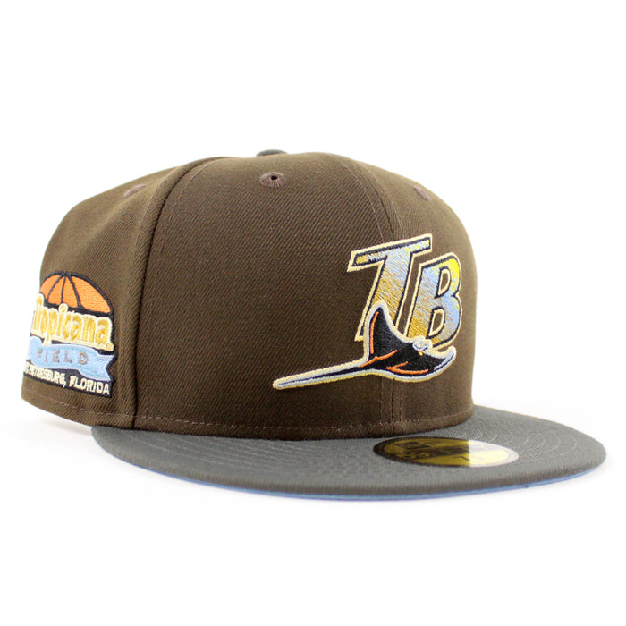 Tampa Bay Devil Rays TROPICANA FIELD New Era 59Fifty Fitted Hat (Walnut Pewter Sky Blue UnderBrim)