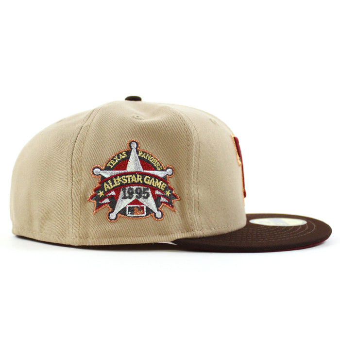 Texas Rangers 1995 All Star Game New Era 59Fifty Fitted Hat (Camel Burnt Wood Cardinal Under Brim)