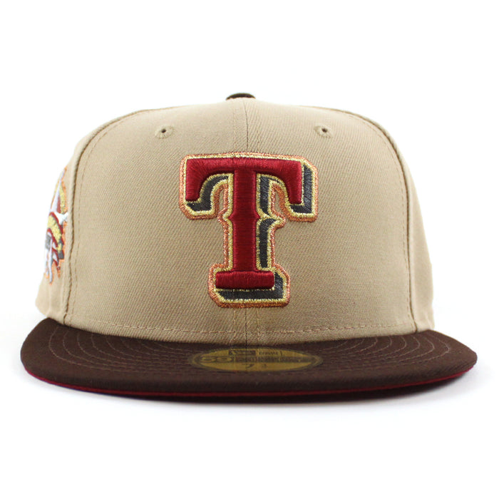 Texas Rangers 1995 All Star Game New Era 59Fifty Fitted Hat (Camel Burnt Wood Cardinal Under Brim)