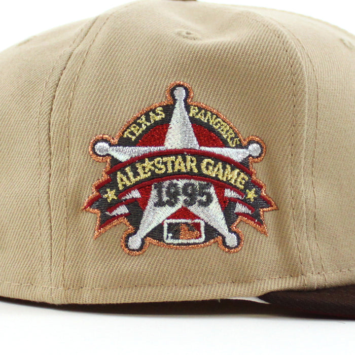 Texas Rangers 1995 All Star Game New Era 59Fifty Fitted Hat (Camel Burnt Wood Cardinal Under Brim)