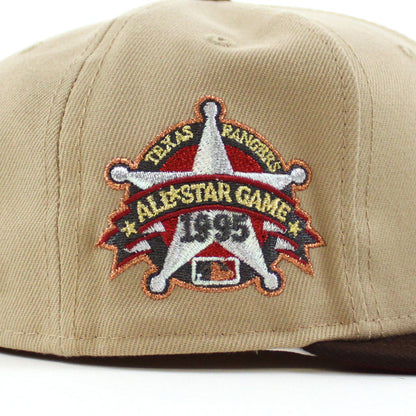Texas Rangers 1995 All Star Game New Era 59Fifty Fitted Hat (Camel Burnt Wood Cardinal Under Brim)