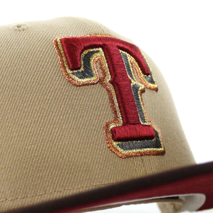 Texas Rangers 1995 All Star Game New Era 59Fifty Fitted Hat (Camel Burnt Wood Cardinal Under Brim)