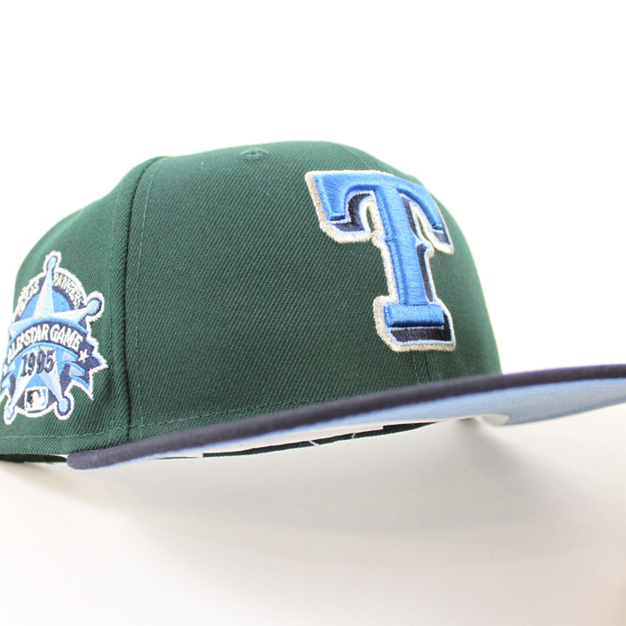 Texas Rangers 1995 All Star Game New Era 59Fifty Fitted Hat (Dark Green Navy Sky Blue Under Brim)