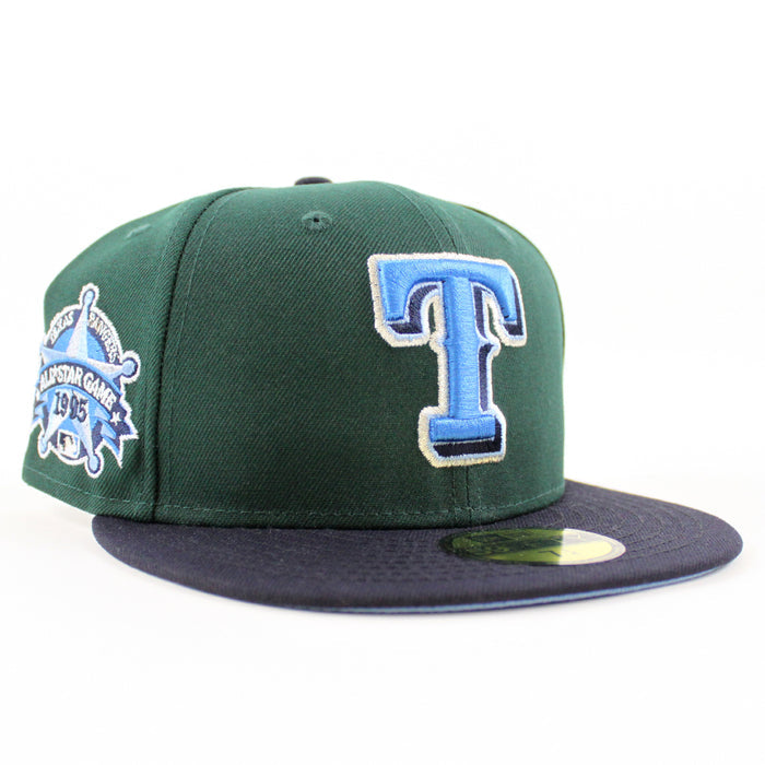 Texas Rangers 1995 All Star Game New Era 59Fifty Fitted Hat (Dark Green Navy Sky Blue Under Brim)