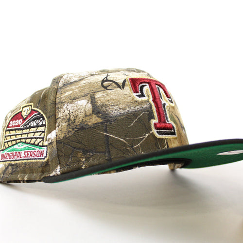 Texas Rangers 2020 Inaugural Season Patch New Era 59Fifty Fitted Hat (Glow in the Dark RealTree Black Green Under Brim)