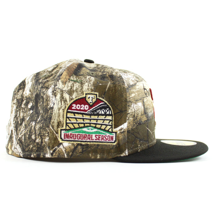 Texas Rangers 2020 Inaugural Season Patch New Era 59Fifty Fitted Hat (Glow in the Dark RealTree Black Green Under Brim)
