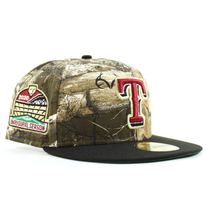 Texas Rangers 2020 Inaugural Season Patch New Era 59Fifty Fitted Hat (Glow in the Dark RealTree Black Green Under Brim)