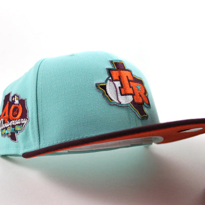 Texas Rangers 40TH ANNIVERSARY New Era 59Fifty Fitted Hat (Tint Blue Maroon ORANGE Under Brim)