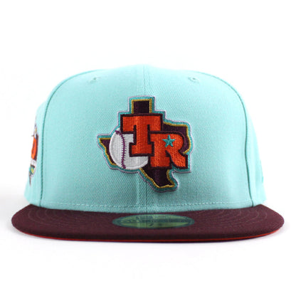 Texas Rangers 40TH ANNIVERSARY New Era 59Fifty Fitted Hat (Tint Blue Maroon ORANGE Under Brim)