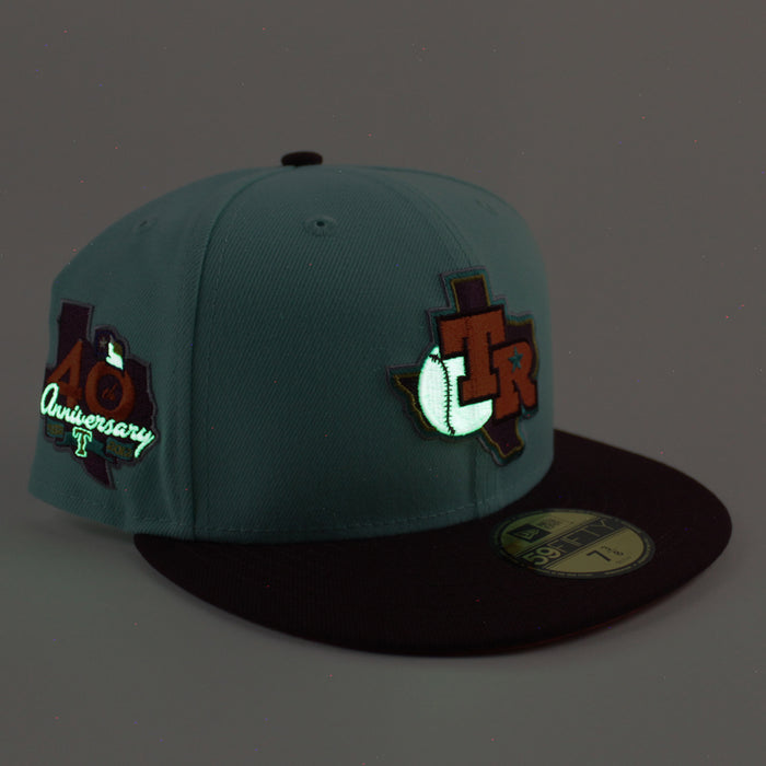Texas Rangers 40TH ANNIVERSARY New Era 59Fifty Fitted Hat (Tint Blue Maroon ORANGE Under Brim)