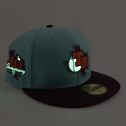 Texas Rangers 40TH ANNIVERSARY New Era 59Fifty Fitted Hat (Tint Blue Maroon ORANGE Under Brim)