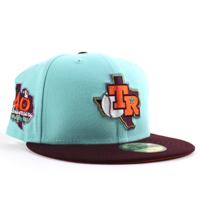 Texas Rangers 40TH ANNIVERSARY New Era 59Fifty Fitted Hat (Tint Blue Maroon ORANGE Under Brim)