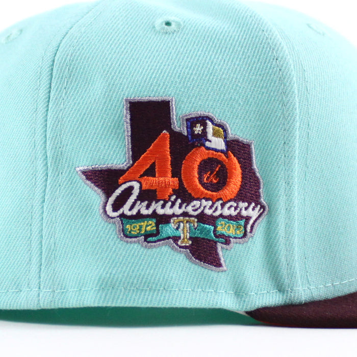 Texas Rangers 40TH ANNIVERSARY New Era 59Fifty Fitted Hat (Tint Blue Maroon ORANGE Under Brim)
