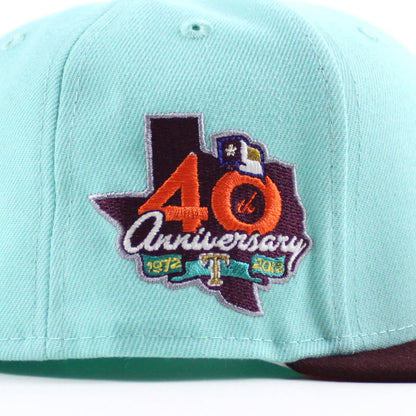 Texas Rangers 40TH ANNIVERSARY New Era 59Fifty Fitted Hat (Tint Blue Maroon ORANGE Under Brim)