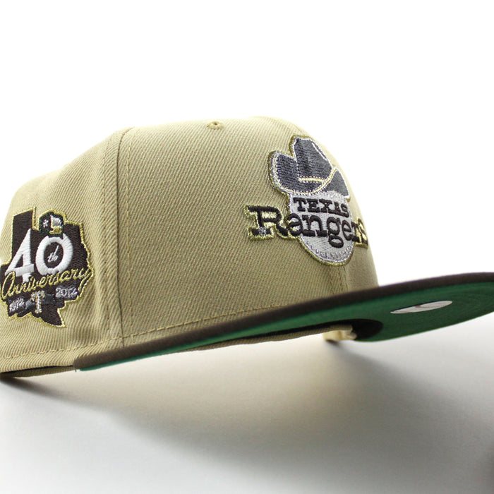 Texas Rangers 40th Anniversary New Era 59Fifty Fitted Hat (Vegas Gold Walnut Kelly Green Under Brim)